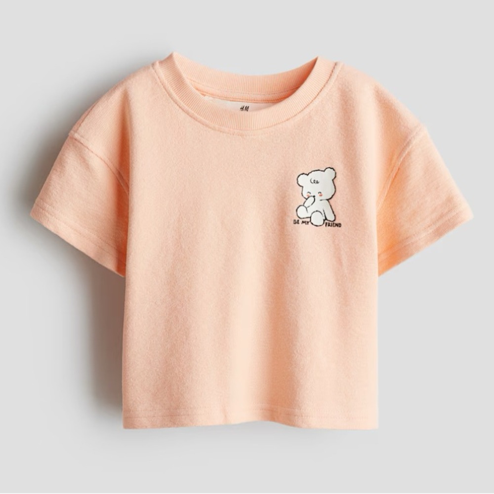 H&M Light Orange Kids Tee with Bear Design